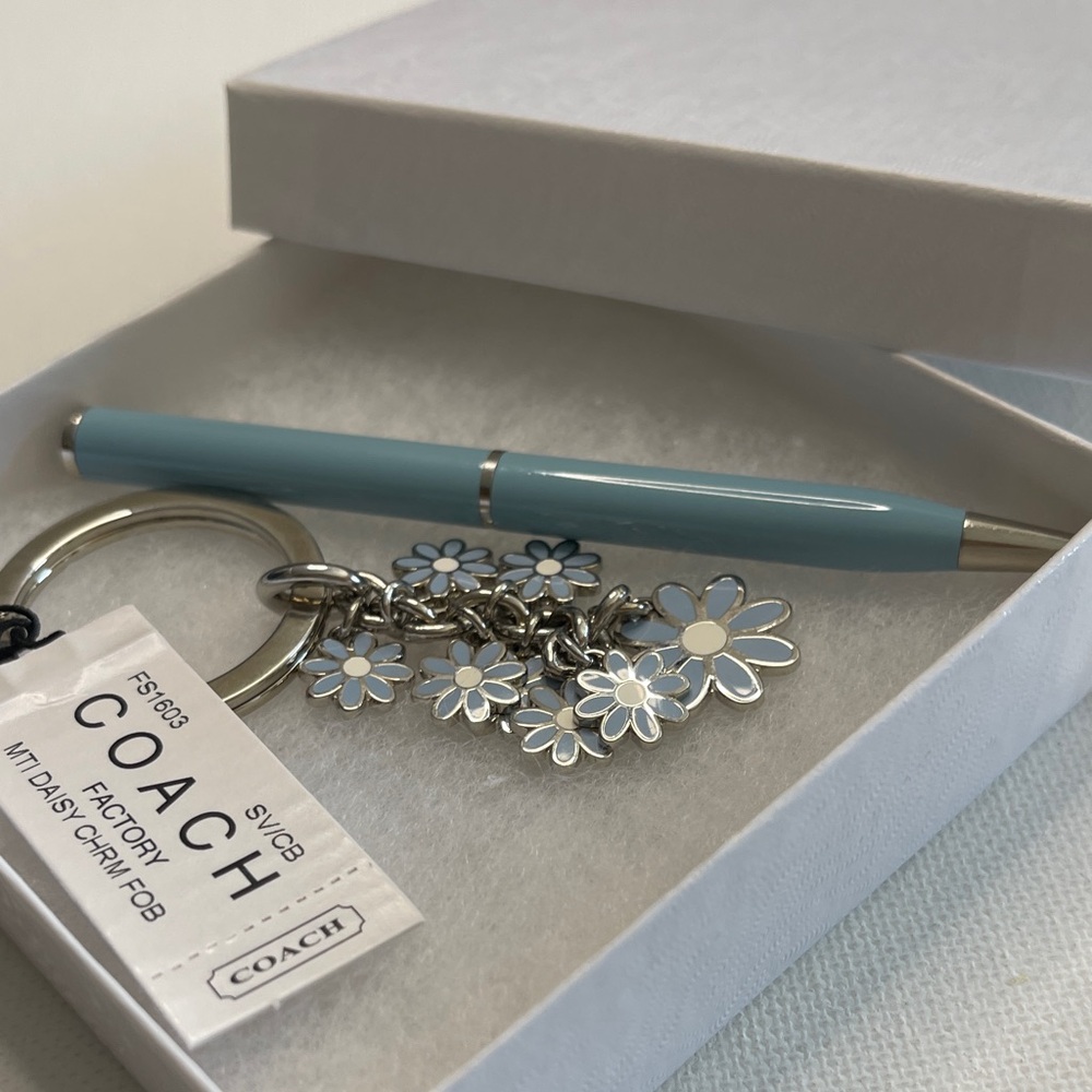 Coach Silver and Blue Floral Keychain with Coach Pen - Picture 7 of 7
